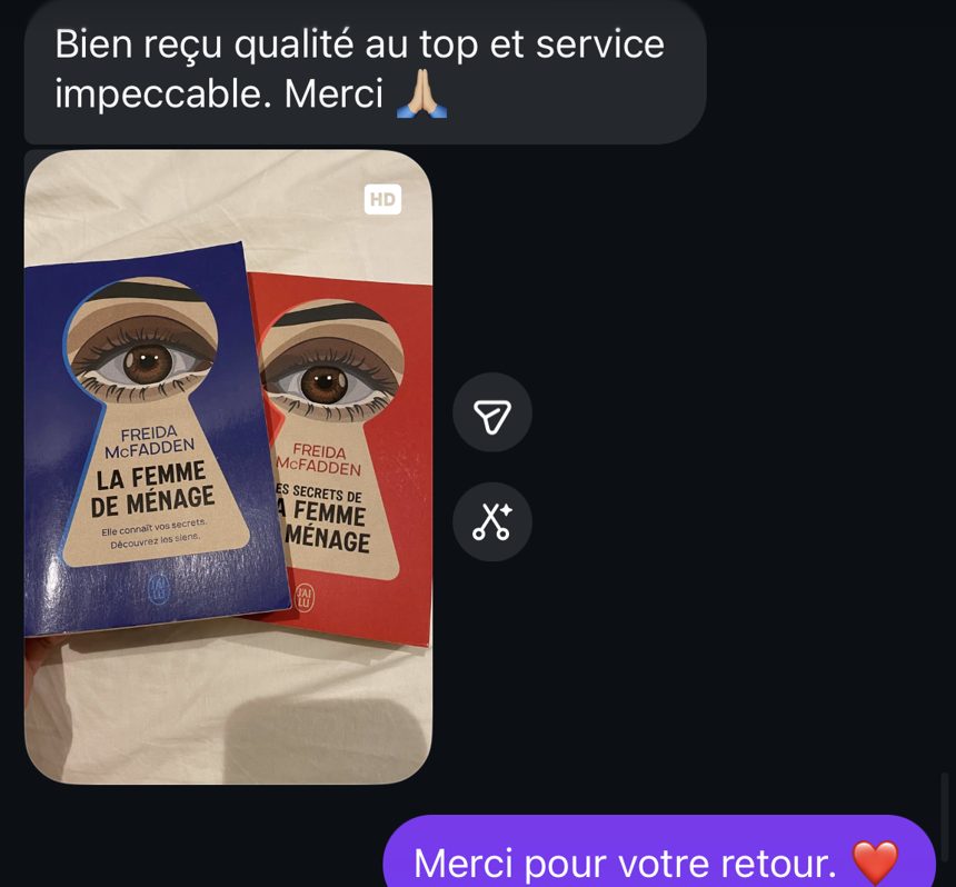 Message Instagram d’une lectrice : Bien reçu, qualité au top et service impeccable. Merci 🙏